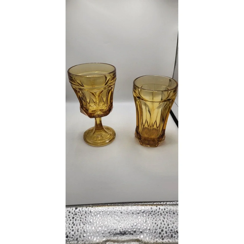 Anchor Hocking amber goblet and glass
